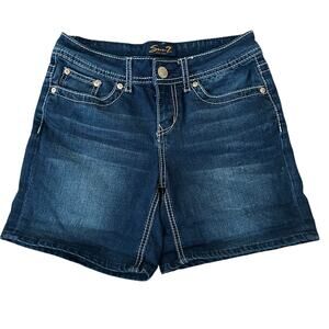 Seven7 Women's 5 Pocket Denim Shorts - Blue Dark Wash, Size 4